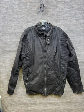 Makobi Jacket Mens XL Black Biker Moto Quilted Cotton Full Zip MK107-2